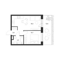 Планировка однокомнатной(квартира) площадью 40.7 квадратных метров в “ЖК Форевиль”