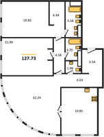 Планировка трехкомнатной(квартира) площадью 127.73 квадратных метров в “ЖК Sky View (Скай Вью)”