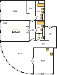 Планировка трехкомнатной(квартира) площадью 127.73 квадратных метров в ЖК “ЖК Sky View (Скай Вью)”