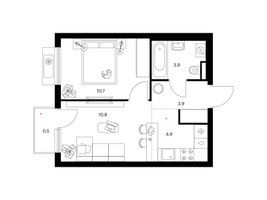 Планировка однокомнатной(квартира) площадью 34.7 квадратных метров в “ЖК Белая Дача парк”