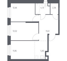 Планировка двухкомнатной(квартира) площадью 61.95 квадратных метров в “ЖК ЭкоБунино (Южное Бунино)”