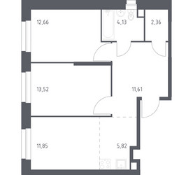 Планировка двухкомнатной(квартира) площадью 61.95 квадратных метров в ЖК “ЖК ЭкоБунино (Южное Бунино)”