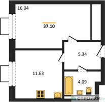 Планировка однокомнатной(квартира) площадью 37.1 квадратных метров в “ЖК Квартал Западный”