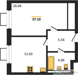 Планировка однокомнатной(квартира) площадью 37.1 квадратных метров в ЖК “ЖК Квартал Западный”