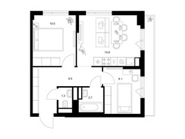 Планировка двухкомнатной(квартира) площадью 48.3 квадратных метров в “ЖК Саларьево парк”