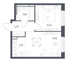 Планировка однокомнатной(квартира) площадью 36.49 квадратных метров в “ЖК Новое Видное”