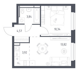 Планировка однокомнатной(квартира) площадью 36.49 квадратных метров в ЖК “ЖК Новое Видное”