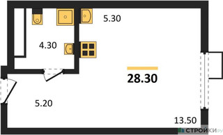 Планировка студии(квартира) площадью 27.8 квадратных метров в “ЖК Ново-Молоково”