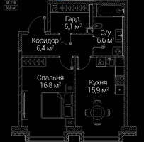 Планировка однокомнатной(квартира) площадью 50.8 квадратных метров в “ЖК СЕЗАР БУДУЩЕЕ”