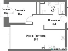 Планировка однокомнатной(квартира) площадью 51.4 квадратных метров в “ЖК Ренессанс”