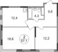 Планировка двухкомнатной(квартира) площадью 57.1 квадратных метров в “ЖК Переделкино Ближнее”