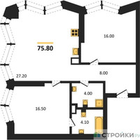 Планировка двухкомнатной(квартира) площадью 75.8 квадратных метров в “ЖК Айс Тауэрс”