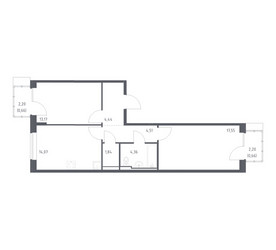 Планировка двухкомнатной(квартира) площадью 61.26 квадратных метров в ЖК “ЖК Подольские кварталы”