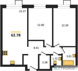 Планировка двухкомнатной(квартира) площадью 62.78 квадратных метров в ЖК “ЖК Квартал Тетрис”