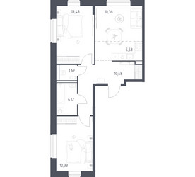 Планировка двухкомнатной(квартира) площадью 58.17 квадратных метров в ЖК “ЖК Квартал Домашний”