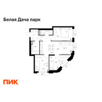 Планировка трехкомнатной(квартира) площадью 62.5 квадратных метров в “ЖК Белая Дача парк”