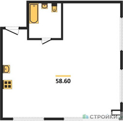 Планировка двухкомнатной(квартира) площадью 58.6 квадратных метров в ЖК “ЖК Nametkin Tower (Наметкин Тауэр)”