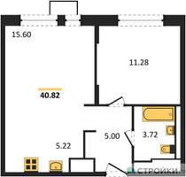Планировка однокомнатной(квартира) площадью 40.82 квадратных метров в “ЖК Пятницкие луга”