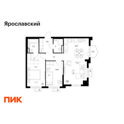 Планировка двухкомнатной(квартира) площадью 66.9 квадратных метров в ЖК “ЖК Ярославский”