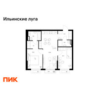 Планировка двухкомнатной(квартира) площадью 56.7 квадратных метров в “ЖК Ильинские луга”