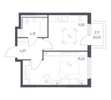 Планировка однокомнатной(квартира) площадью 34.87 квадратных метров в “ЖК Пригород Лесное”