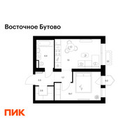 Планировка однокомнатной(квартира) площадью 34.8 квадратных метров в “ЖК Восточное Бутово”