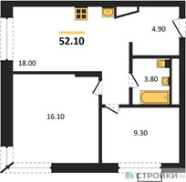Планировка двухкомнатной(квартира) площадью 52.1 квадратных метров в “Лесная Коллекция”