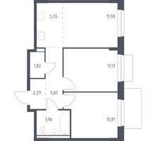 Планировка двухкомнатной(квартира) площадью 52.45 квадратных метров в “ЖК Новое Внуково”