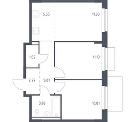 Планировка двухкомнатной(квартира) площадью 52.45 квадратных метров в ЖК “ЖК Новое Внуково”
