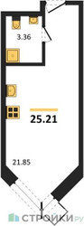 Планировка студии(квартира) площадью 25.21 квадратных метров в ЖК “ЖК CitiMix Новокосино (Ситимикс Новокосино)”