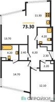 Планировка двухкомнатной(квартира) площадью 73.3 квадратных метров в “ЖК ROTTERDAM (Роттердам)”