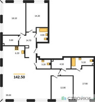Планировка 4+ комнатной(квартира) площадью 142.5 квадратных метров в “ЖК Skolkovo ONE (Сколково Уан)”