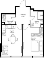 Планировка однокомнатной(квартира) площадью 50.4 квадратных метров в “ЖК ОНЕ”