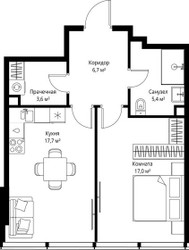 Планировка однокомнатной(квартира) площадью 50.4 квадратных метров в ЖК “ЖК ОНЕ”