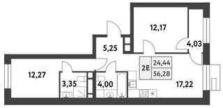 Планировка двухкомнатной(квартира) площадью 56.4 квадратных метров в “ЖК Smart Garden (Смарт Гарден)”