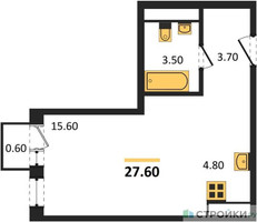 Планировка студии(квартира) площадью 27.8 квадратных метров в “ЖК Новая Щербинка”