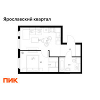 Планировка однокомнатной(квартира) площадью 33.9 квадратных метров в “Ярославский квартал”