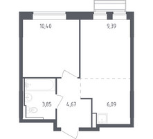 Планировка однокомнатной(квартира) площадью 34.4 квадратных метров в “ЖК Рублевский Квартал”