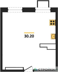 Планировка однокомнатной(апартаменты) площадью 30.2 квадратных метров в ЖК “ЖК Легендарный квартал на Ботаническом саду”