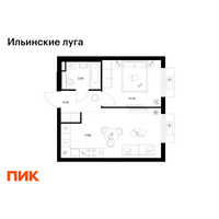 Планировка однокомнатной(квартира) площадью 35.96 квадратных метров в “ЖК Ильинские луга”