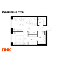 Планировка однокомнатной(квартира) площадью 37.36 квадратных метров в “ЖК Ильинские луга”