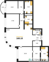 Планировка трехкомнатной(квартира) площадью 160.1 квадратных метров в “ЖК Большая Татарская 35”