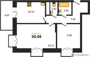 Планировка двухкомнатной(квартира) площадью 50.04 квадратных метров в “ЖК ВОСТОК II”