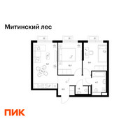 Планировка двухкомнатной(квартира) площадью 48.9 квадратных метров в “ЖК Митинский лес”