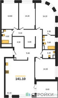 Планировка 4+ комнатной(квартира) площадью 141.1 квадратных метров в “ЖК Мариин Парк”
