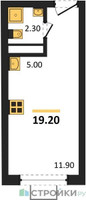 Планировка студии(квартира) площадью 19.2 квадратных метров в “ЖК Видный берег 2”