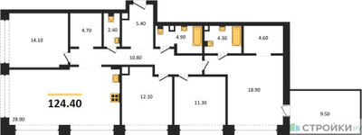Планировка 4+ комнатной(квартира) площадью 124.4 квадратных метров в ЖК “ЖК Shagal (Шагал)”