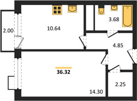 Планировка однокомнатной(квартира) площадью 36.32 квадратных метров в “ЖК Катуар”