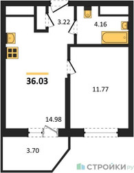Планировка однокомнатной(квартира) площадью 36.03 квадратных метров в ЖК “ЖК ВОСТОК II”