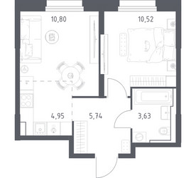 Планировка однокомнатной(квартира) площадью 35.64 квадратных метров в ЖК “ЖК Квартал Строгино”